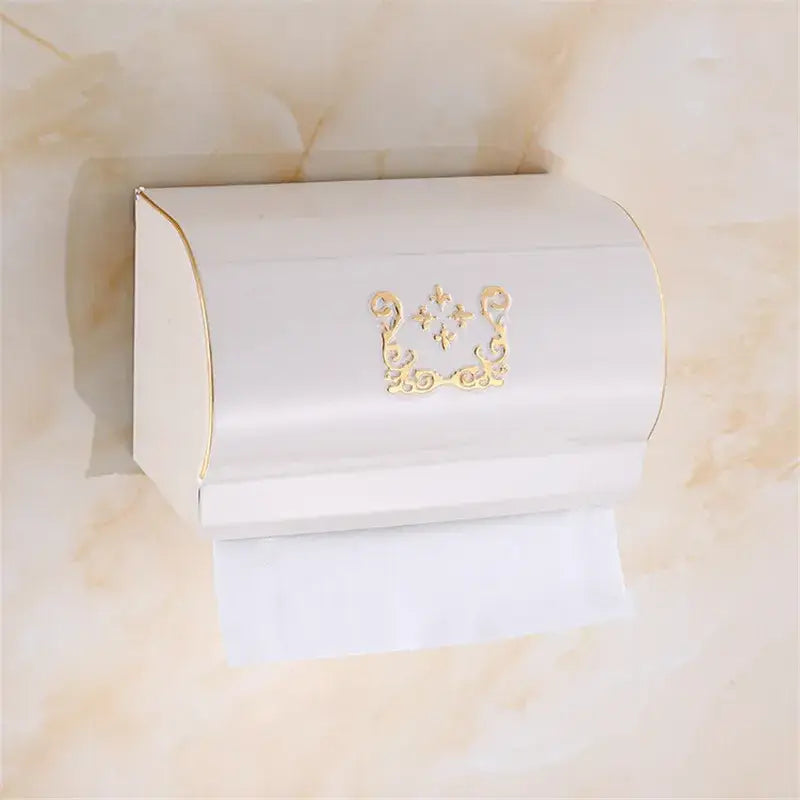 White toilet paper holder with gold ornate detailing and curved design for decorbites black carved bathroom rack