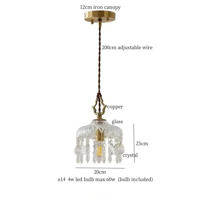 Ornate brass pendant lights with decorbites crystal glass led accents featuring a delicate clear glass chandelier design