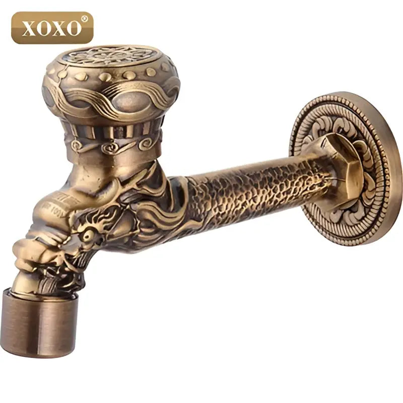 Antique brass decorbites dragon style faucet tap with intricate embossed detailing for bathroom mount