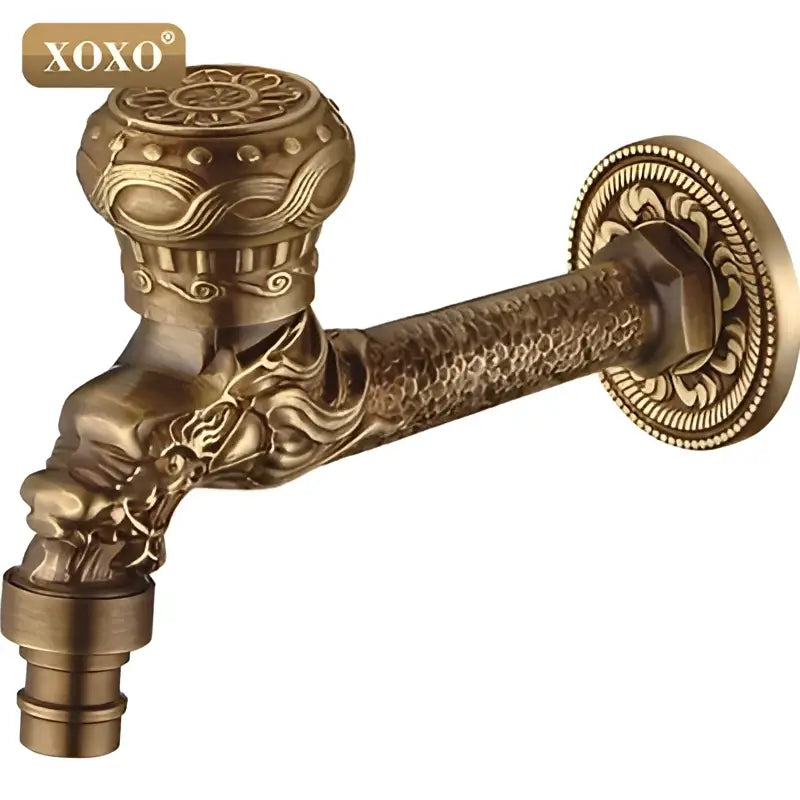 Ornate brass decorbites dragon style faucet tap with antique finish and intricate dragon head for bathroom mount