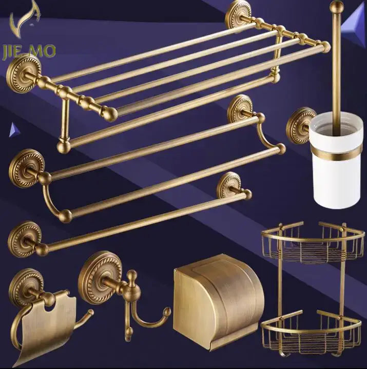 Ornate brass finished copper bathroom accessories set with intricate detailing and matching hardware for decorbites copper bathroom