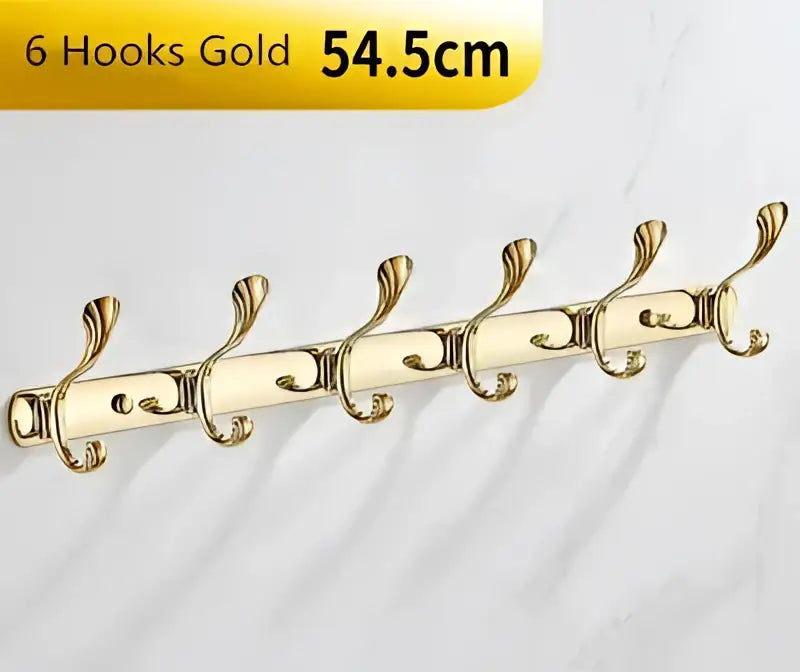 Ornate brass gold towel hook rack with six ornate hooks in decorbites brass gold for bathroom and kitchen use