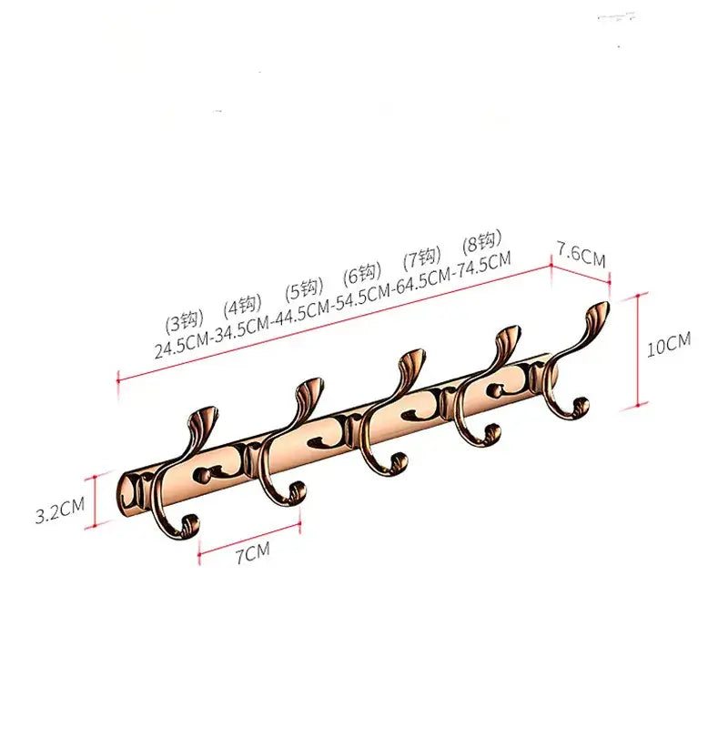 Ornate brass gold towel hook rack with five curved bronze-colored hooks for bathroom and kitchen decorbites brass gold