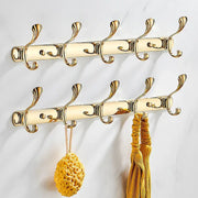 Ornate brass gold towel hook rack with five decorative hooks on two parallel bars for bathroom and kitchen decorbites brass gold