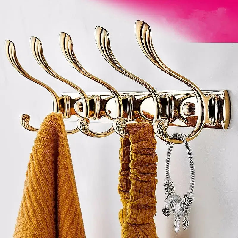 Ornate brass gold towel hook rack with five curved hooks wall-mounted for bathroom and kitchen decorbites brass gold