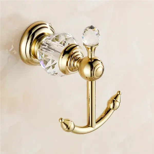Ornate decorbites crystal brass gold robe hook with crystal accents and intricate detailing for bathroom towel racks
