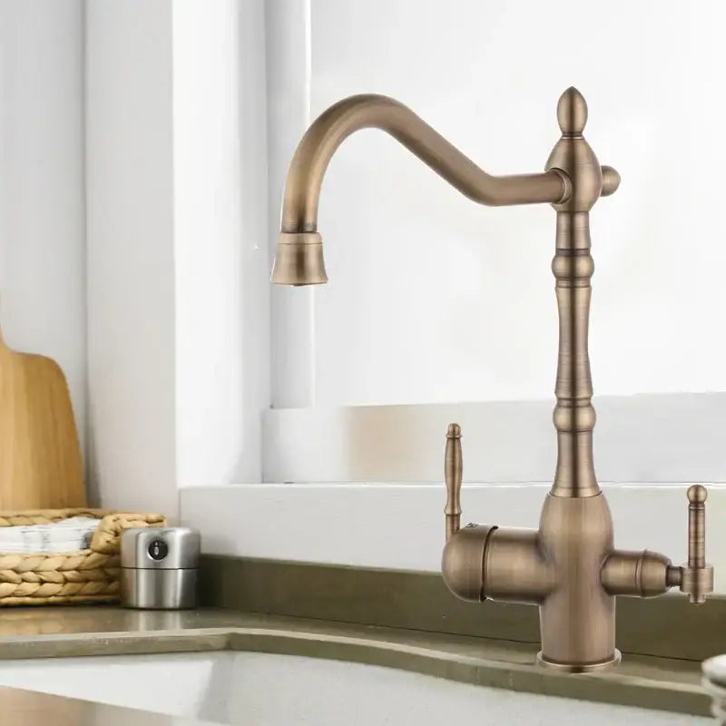 Ornate gold and white kitchen faucet mixer tap with antique brass finish ceramic handles decorbites kitchen faucet design