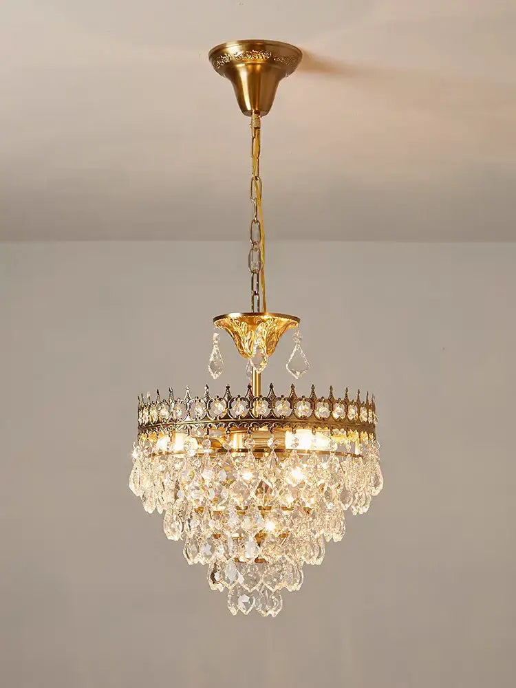 Ornate gold crown crystal led pendant light with cascading crystal droplets for elegant living room decorbites pendant light