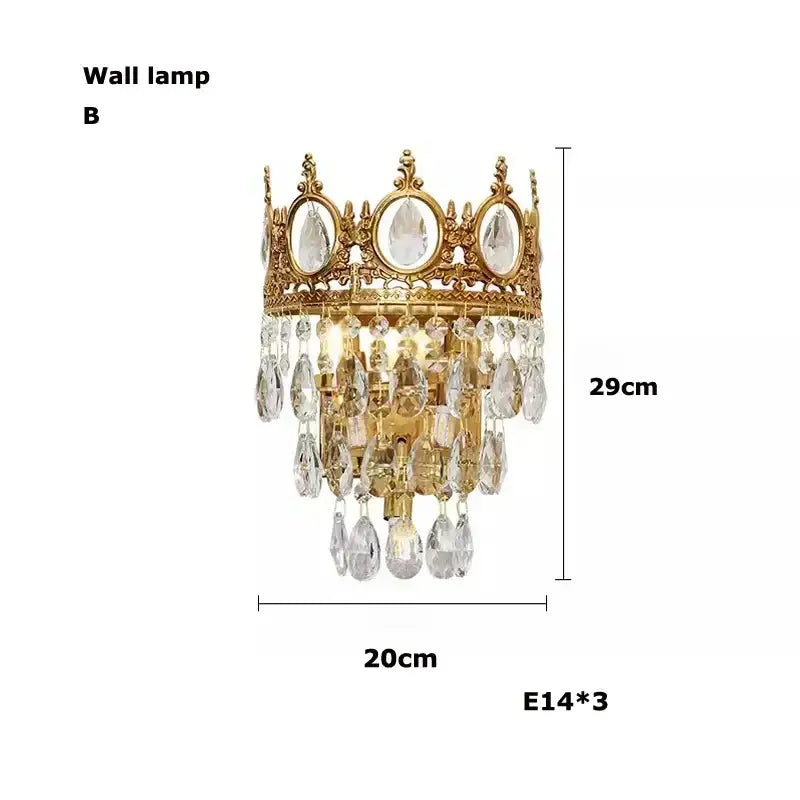 Ornate gold crown crystal led pendant light with clear crystal droplets for living room decorbites crystal led decor