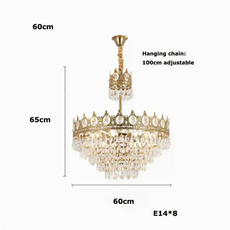 Ornate gold crown crystal led pendant light with clear crystal droplets for elegant living room decorbites crystal led decor