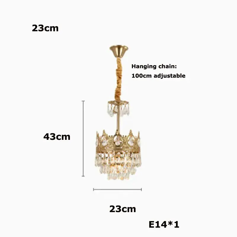 Ornate gold crown crystal led pendant light with dangling crystal droplets and adjustable hanging chain for living room decorbites crystal led