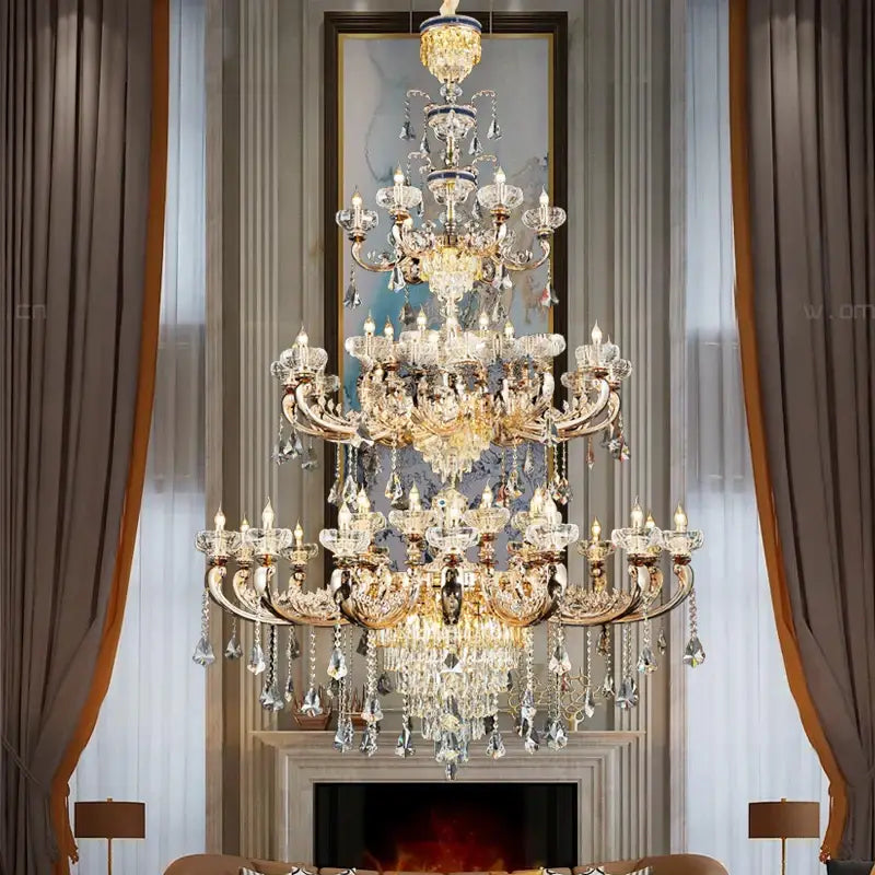 Ornate gold decorbites crystal candle chandelier with multi-tiered clear crystals for elegant dining room decor