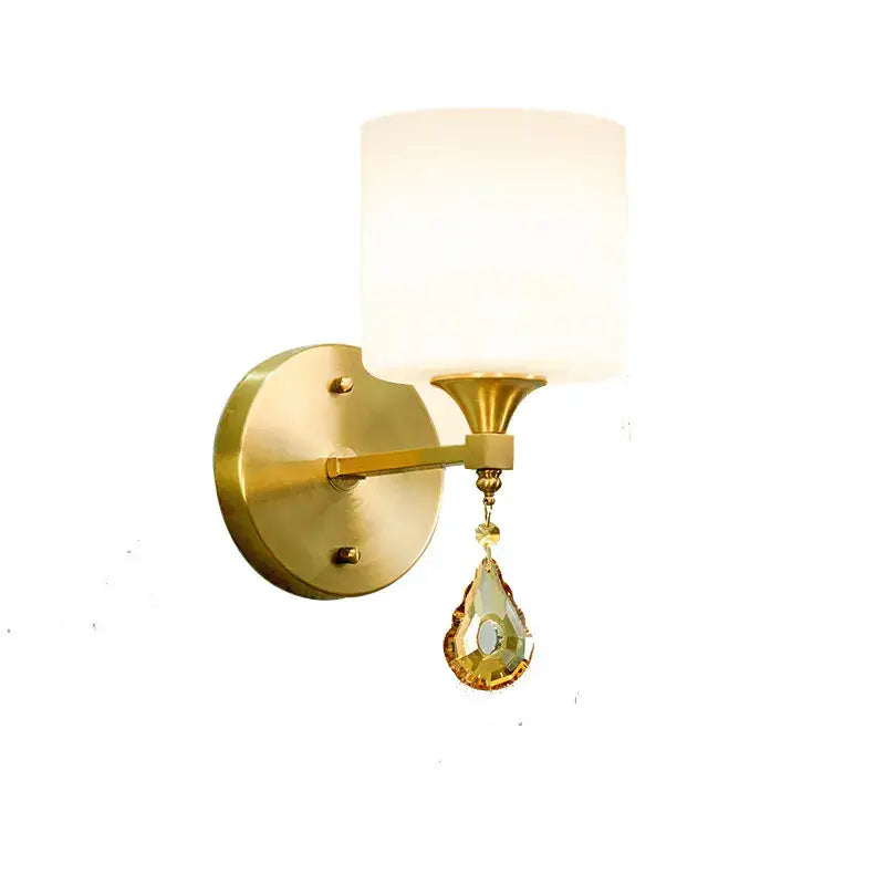 Ornate gold decorbites crystal copper wall lamp with frosted glass shade and teardrop pendant for bedroom decorbites crystal copper wall