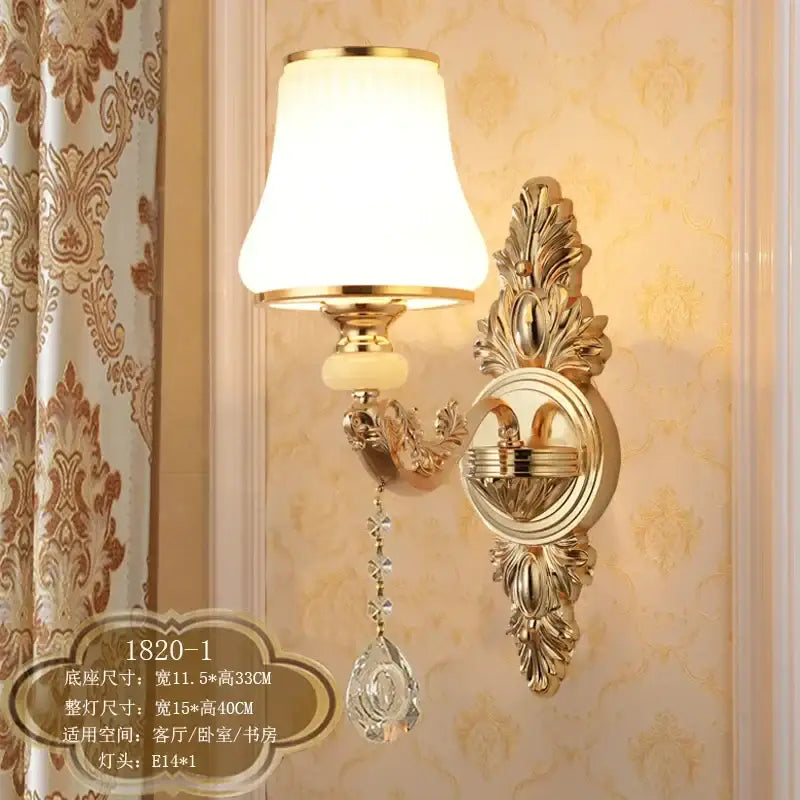 Ornate gold crystal wall sconce with cream fabric shade and dangling teardrop pendant for bedroom decorbites crystal wall sconce