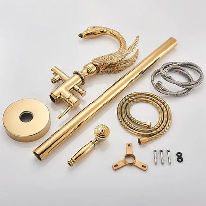 Ornate gold dragon freestanding bathtub faucet with decorbites gold swan polished brass finish and intricate wings design