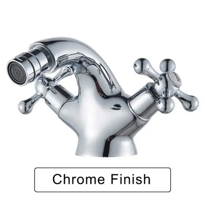 Ornate gold decorbites dual handle bidet faucet with chrome finish classic cross-handle design and spray nozzle