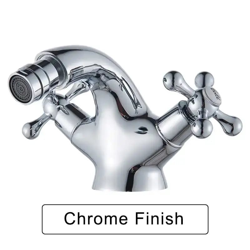 Ornate gold decorbites dual handle bidet faucet with chrome finish classic cross-handle design and spray nozzle