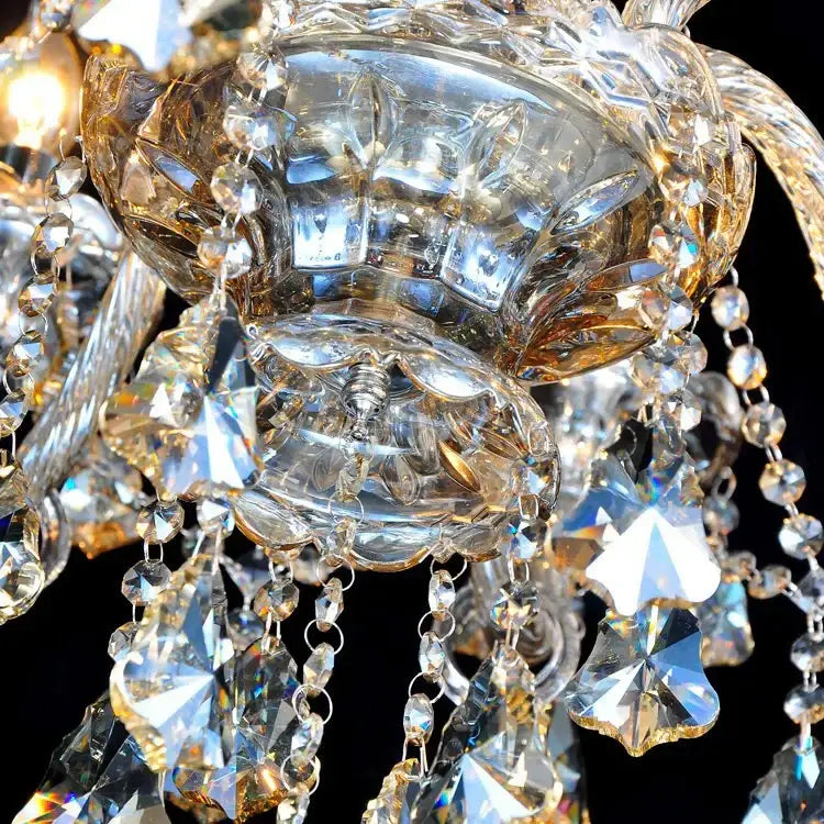 Ornate gold and silver decorbites crystal led chandelier with intricate cut glass and dangling faceted beads for living room