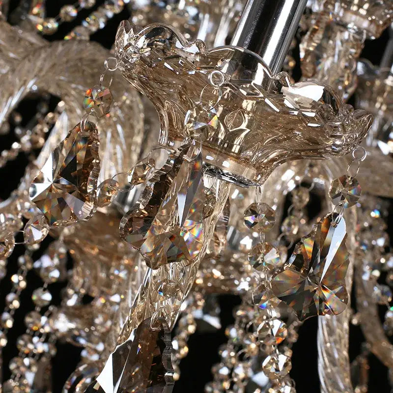 Ornate gold and silver decorbites crystal led chandelier with faceted amber and clear glass elements for living room light