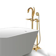 Ornate gold swan bathtub mixer with handshower featuring intricate detailing for elegant bathroom decorbites gold swan design
