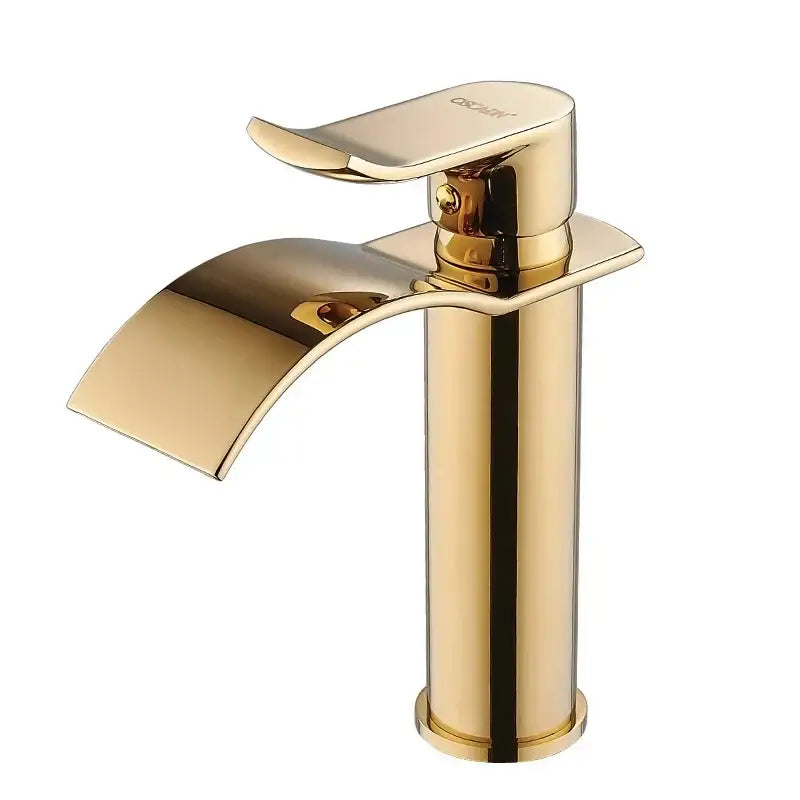Ornate gold waterfall bathroom faucet with polished metallic surface and sleek modern design by decorbites gold waterfall