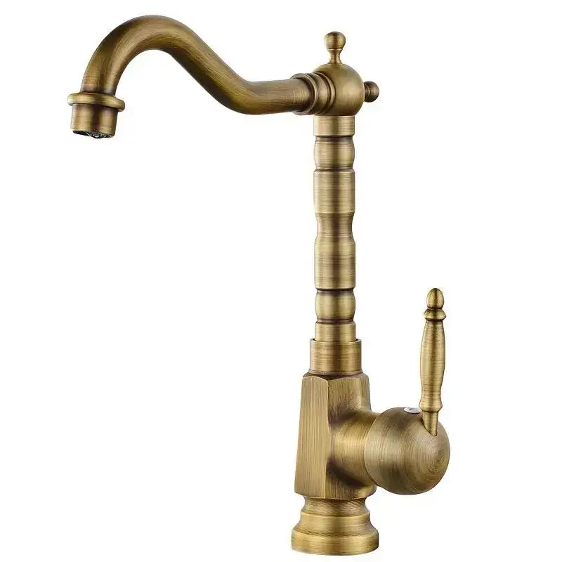 Ornate golden brass carved bathroom faucet with antique brass finish and curved spout for decorbites brass carved style