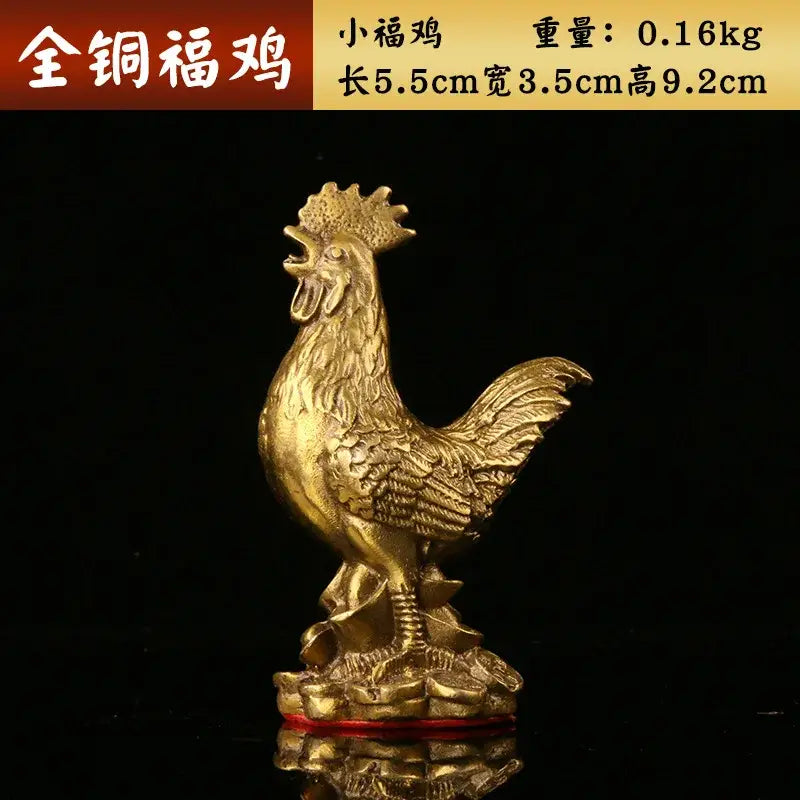 Ornate golden brass rooster figurine with detailed feathering and raised comb for office desktop decorbites brass rooster decor