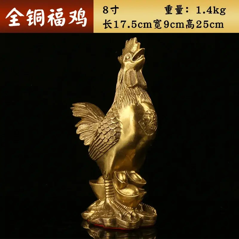 Ornate golden brass rooster figurine with detailed feathering standing on an ornate base for office decorbites brass rooster decor