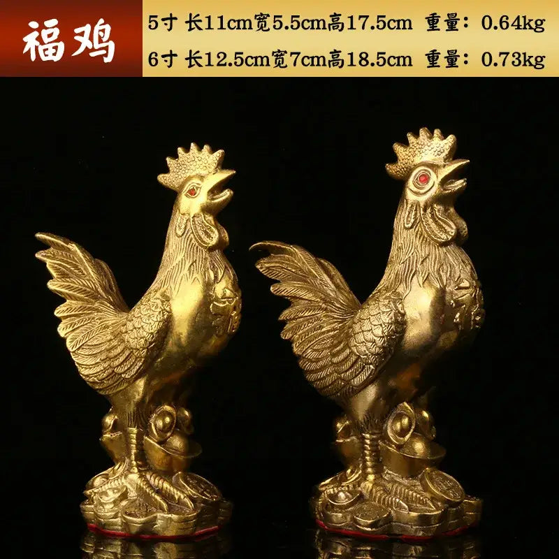 Ornate golden brass rooster figurine with detailed feathering and red gemstone eyes for office decorbites brass rooster desktop decor