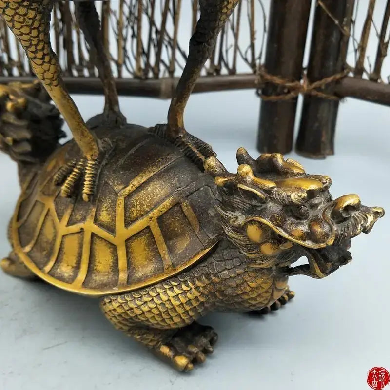 Ornate golden dragon tortoise incense burner with intricate scales and detailed craftsmanship for living room decorbites decor