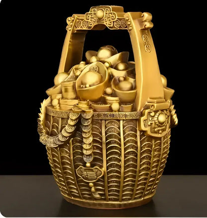 Ornate golden lattice copper treasure bowl money jar with intricate woven patterns and decorative handles for decorbites copper treasure decor