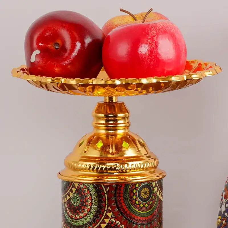 Ornate golden mosaic fruit platter desk lamp with scalloped top plate and patterned cylindrical base by decorbites fruit platter