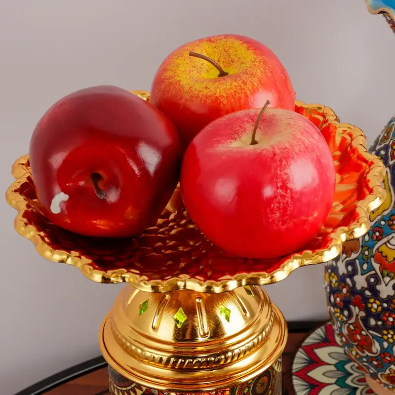 Ornate golden mosaic fruit platter desk lamp with glossy red apples for decorbites fruit platter and platter desk lamp use
