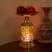 Ornate golden mosaic fruit platter desk lamp with intricate circular patterns in warm orange red and gold tones for bedroom decorbites fruit platter