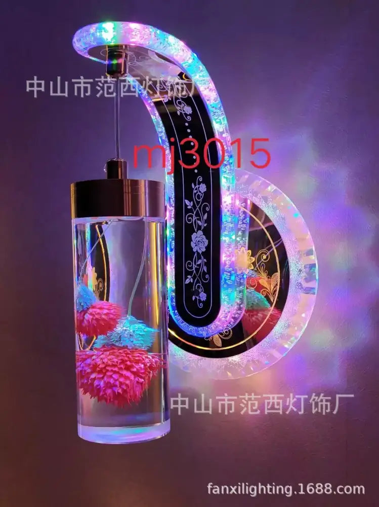 Ornate golden wheat led lights living room glass wall sconce with glowing curved fixture and colorful pressed flower decorbites