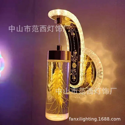 Ornate golden wheat led lights living room glass wall sconce with a crystal-encrusted frame and gold floral detailing decorbites colorful pressed flower