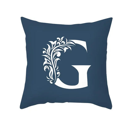 Ornate navy blue letter pillowcase with white floral initial g detail for living room decorbites blue letter pillowcase