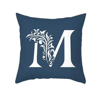 Ornate navy blue letter pillowcase with white floral monogram m decorbites blue letter pillow for living room decor
