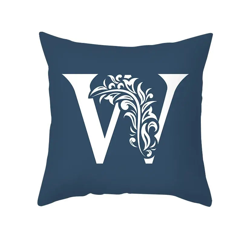 Ornate navy blue letter pillowcase featuring a large white floral w for decorbites blue letter living room decorbites blue