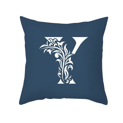 Navy blue throw pillowcase with ornate white floral y monogram decorbites blue letter living room crown cushion cover