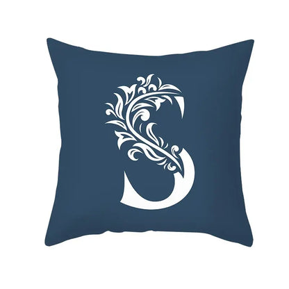 Navy blue decorbites blue letter pillowcase with ornate white floral monogram s for living room crown cushion cover
