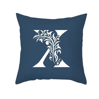 Navy blue throw pillowcase with white ornate letter x design for decorbites blue letter living room crown cushion cover