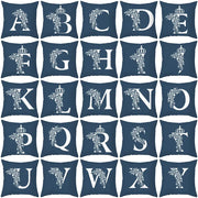 Navy blue cushion cover with white ornate letter and crown design decorbites blue letter pillowcase for living room decor