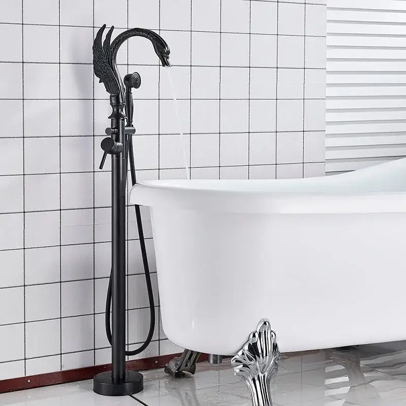 Black wrought iron clawfoot bathtub faucet with ornate dragon head spout and handheld showerhead decorbites black bathtub faucet