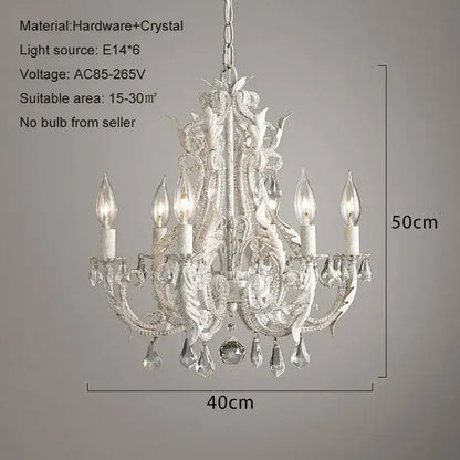Elegant white decorbites iron crystal chandelier with intricate floral hardware and five candle-style light fixtures for living room