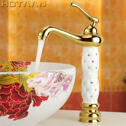 Ornate white and gold brass basin faucet with embedded crystals for bathroom sink decorbites basin faucet design