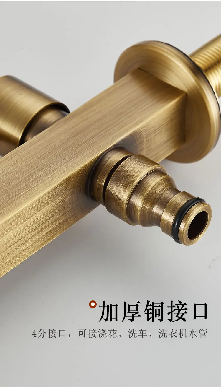 Brass-finished outdoor single hole antifreeze faucet with brushed metallic surface and threaded copper fittings for balcony use