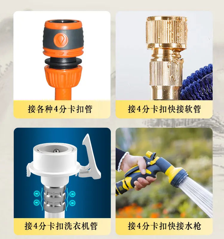 Orange and black garden hose connector with textured grip and circular button for single hole outdoor antique brass faucet