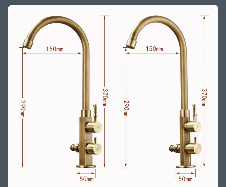 Brass-finished single hole outdoor antifreeze faucet with antique brass finish and 360° swivel spout for balcony use