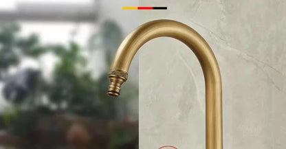 Brass-finished single hole outdoor antifreeze kitchen faucet with arched spout and 360° swivel for cold water use